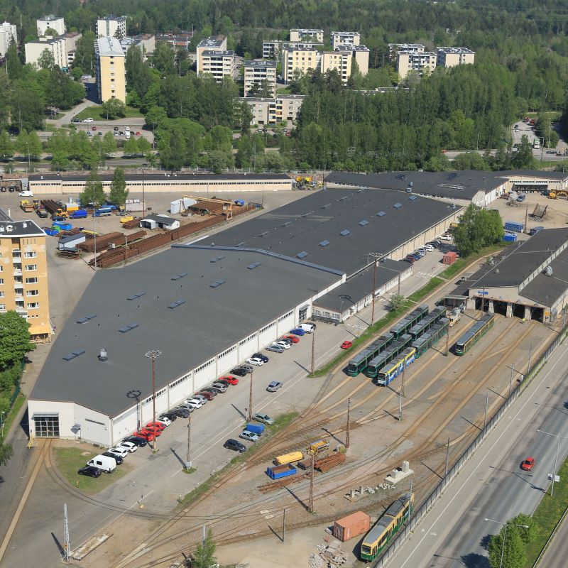 Koskelan varikko, ilmakuva.